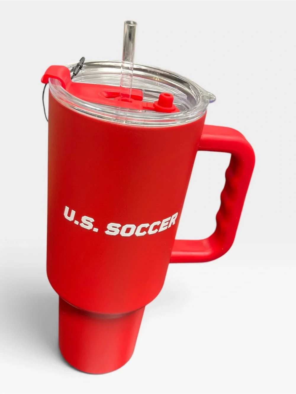 Logo Brands Soccer 40 oz Tumbler with Handle - Powder Coated-Stainless Steel wit